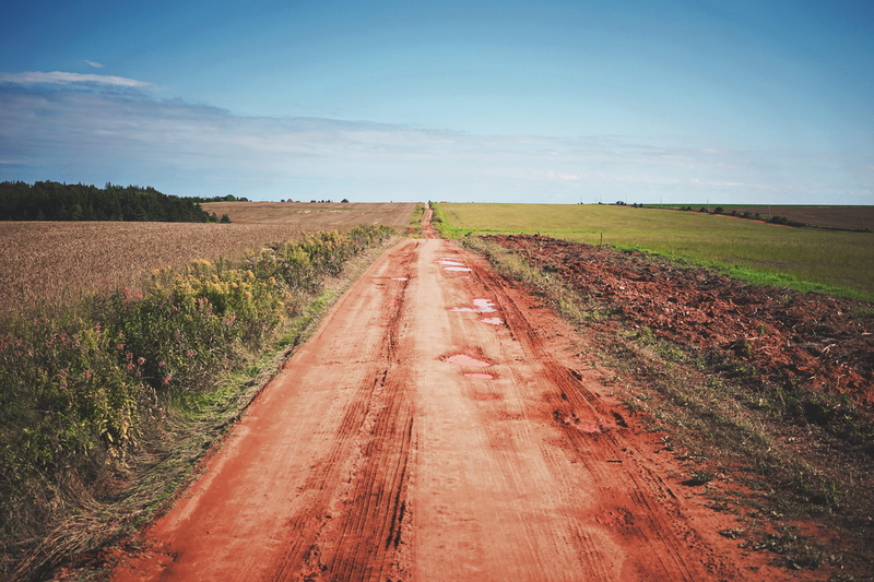 red earth, land, canada, dirt, long, landscape, sky, scenics - nature, dirt road, prince edward island, transportation, peaceful, nature, countryside, tranquility