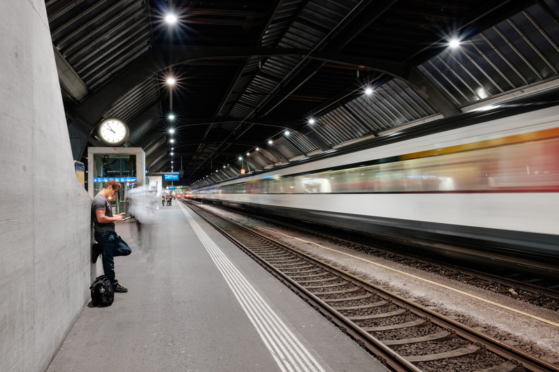 motion, railway, lapse, mode of transportation, blurred motion, full length, time, waiting, one person, station, adult, train station, subway, underground station