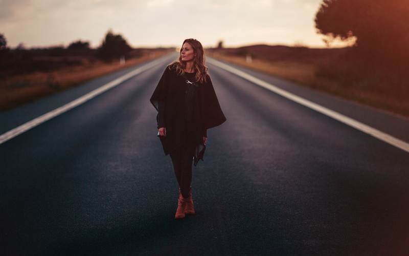 the way forward, road, transportation, female, emotion, women, concrete, portrait, one woman only, standing, travel, beauty, middle, outdoor, 5K, people