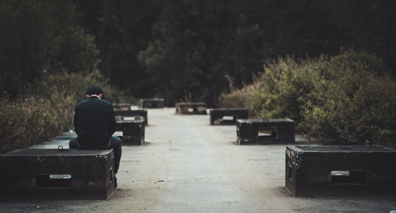 weather, black, tree, sad, plant, vietnam, road, problem, rear view, forest, adult, outdoors, leisure activity, bench, man, environment, landscape, shirt