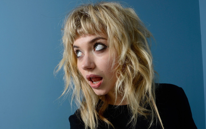 young adult, colored background, adult, actress, human hair, 1080P, open mouth, headshot, Imogen Poots, indoors, looking, young women, hairstyle, portrait