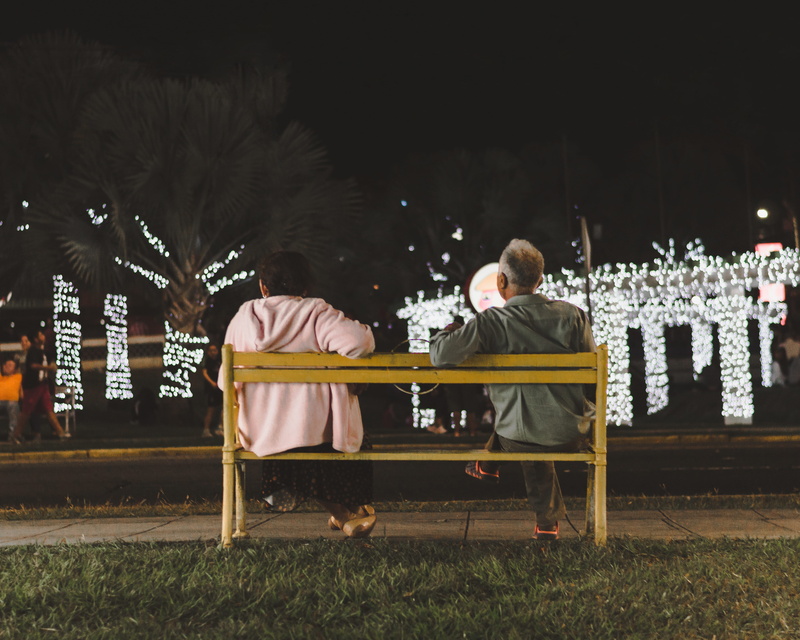 males, seat, friends, full length, christmas, colors, real people, happiness, people, sitting, olders, night, women, bank, lifestyles, trees, plant, bench