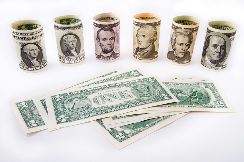 studio shot, no people, bill, united states, coin, bank, dollar, paper currency, close-up, cash money, wealth, representation, green color, 4K, white background