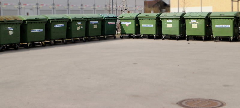 daytime, absence, day, outdoor, disposal, abundance, container, no people, green, repetition, garbage, environment, paper wheelie bin, bin, flooring, trash