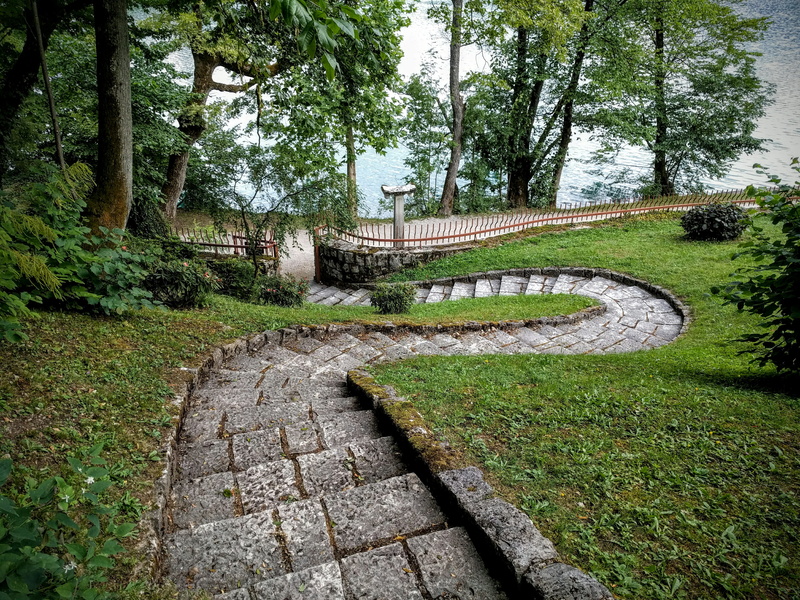nature, day, lane, tranquility, land, 4K, park, grass, no people, footpath, park - man made space, stairway, staircase, bled, stone, lake, green color