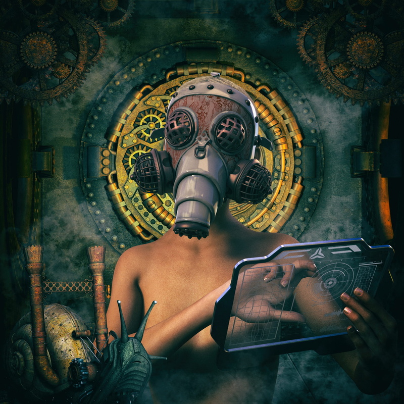 man, gas, digital, wearing, dark, vintage, investigation, real people, art and craft, creativity, snail, representation, steampunk, architecture, religion