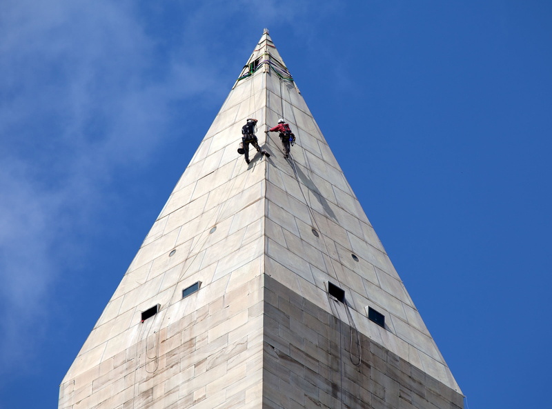 memorial, climbing, outdoors, building, workers, daytime, day, obelisk, adventure, men, built structure, nature, people, architecture, president george washington