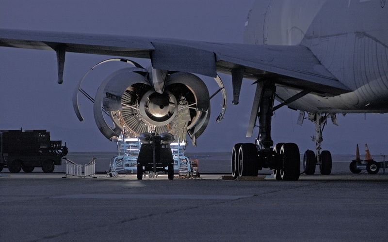 Airplane, 720P, engine, hd, art, Engine Inspection, jet, night, aircraft, inspection
