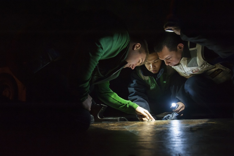 adult, people, dark, military, night, ship, men, navy, indoors, women, illuminated, smiling, child, sailors, photo, green, positive emotion, maintenance