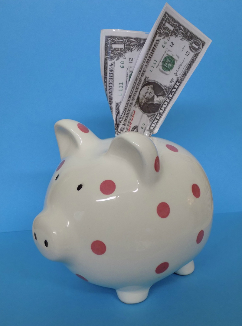 Piggy Bank, animal representation, 2K, indoors, deposit, pig, no people, paper currency, piggy, blue background, expense, blue, polka dot, still life