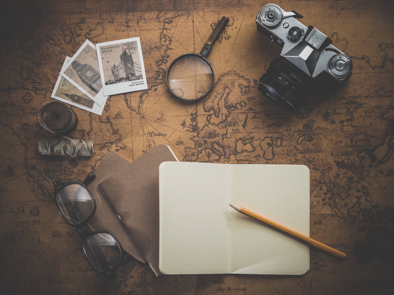 pen, pencil, photographic equipment, ink well, note pad, retro styled, photo, camera - photographic equipment, fountain pen, journey, 4K, retro, map, publication