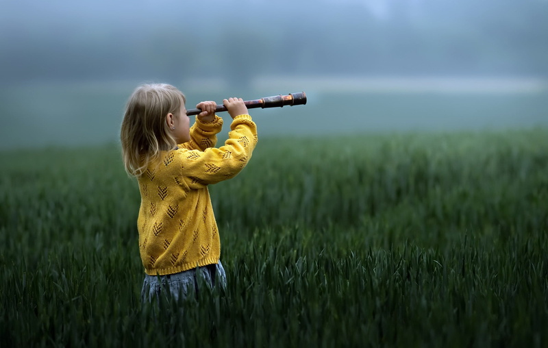 1080P, girl, spyglass, field