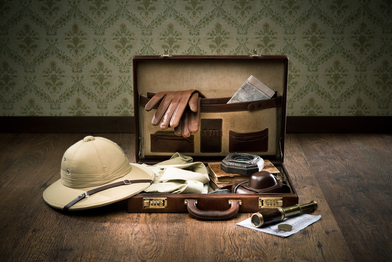 adventure, romance, card, preparing for the journey, shirt, spyglass, suitcase, gloves, compass, diaries, 5K, journey, the camera