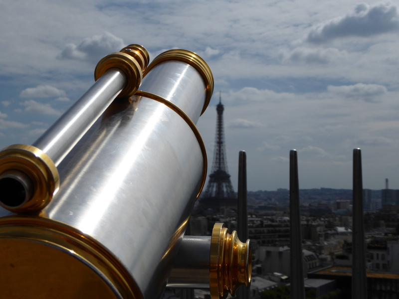 look, panorama, lens, eiffel tower, yellow, telescope, building, architecture, paris, built structure, vision, landmark, watching, gold colored, sky, silver colored