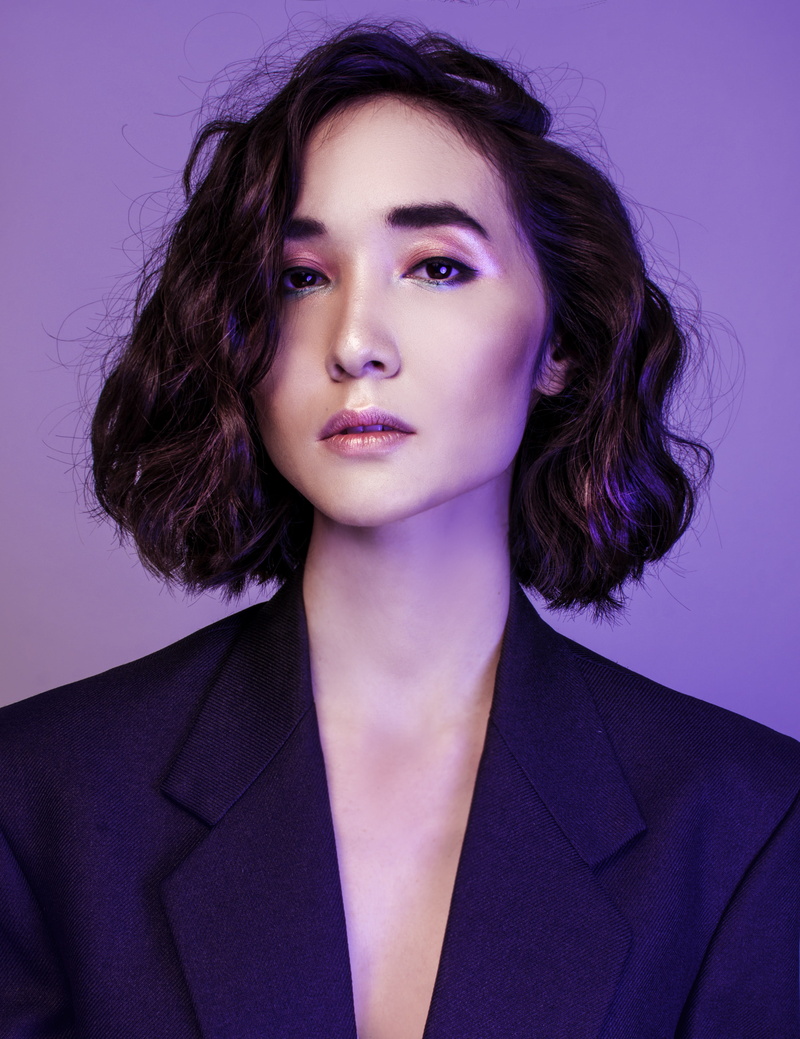 human face, young adult, beautiful woman, 4K, women, studio shot, hair, wearing, blazer, blue, fashion, portrait, purple, glamour, long hair, looking at camera