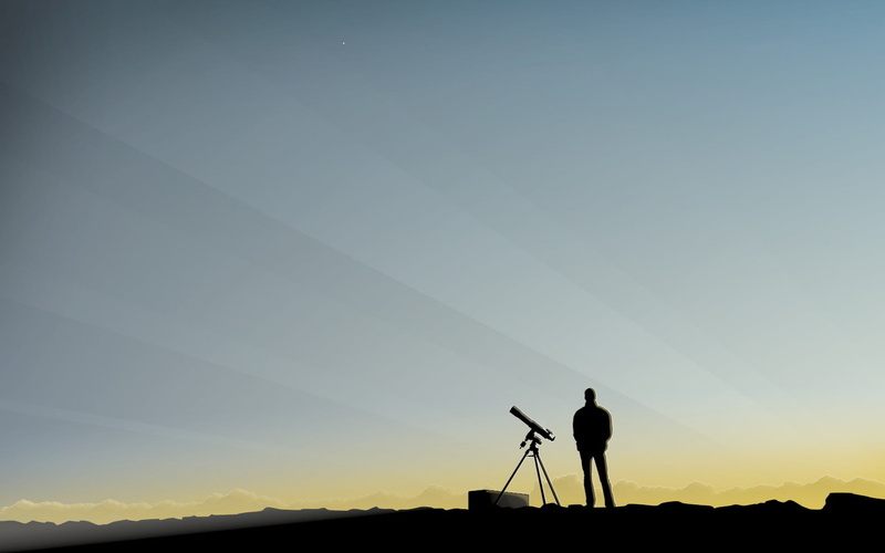 full length, people, sky, tripod, standing, clear sky, men, the sky, copy space, minimalism, silhouette, one person, outdoors, spyglass, observation, nature
