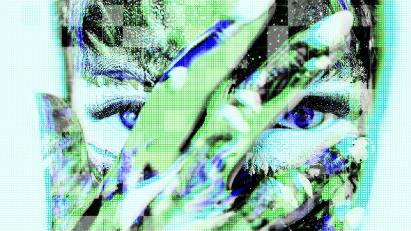 digital composite, looking at camera, face, women, contemplation, communication, human face, color, young adult, paint, lips, blue, cracky, cosmetics, makeup