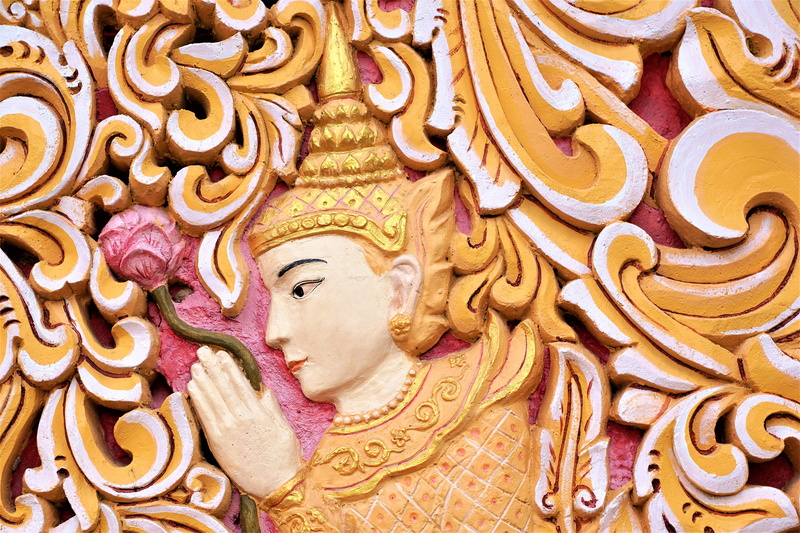 carving - craft product, creativity, malaysia, rest, plant, religion, temple, no people, yellow, art and craft, floral, holidays, statue, recovery, painting