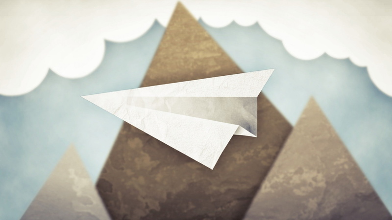 mountains, blurred, digital art, paper planes, flying, 1080P, artwork, simple, clouds