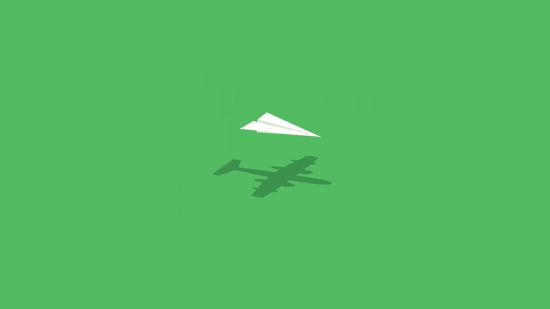 simple, 1080P, green background, artwork, paper planes, minimalism