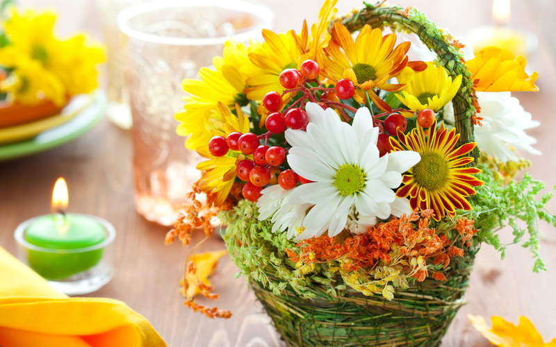 Flowers, Berries, Life, Still, Desktop, Candles, 2K, Small