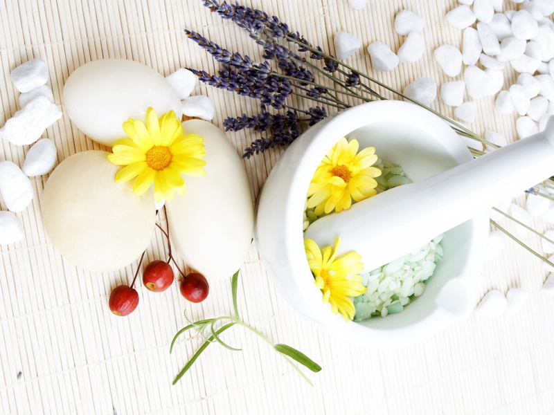720P, mortar, ceramic, life, white, spa, lavender, flowers, yellow, yellow flowers, pestle, still, still life, petals
