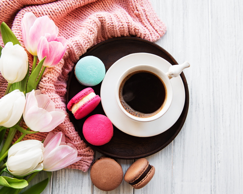 Coffee, Cup, Tulip, Still Life, 4K, Food, Macaron