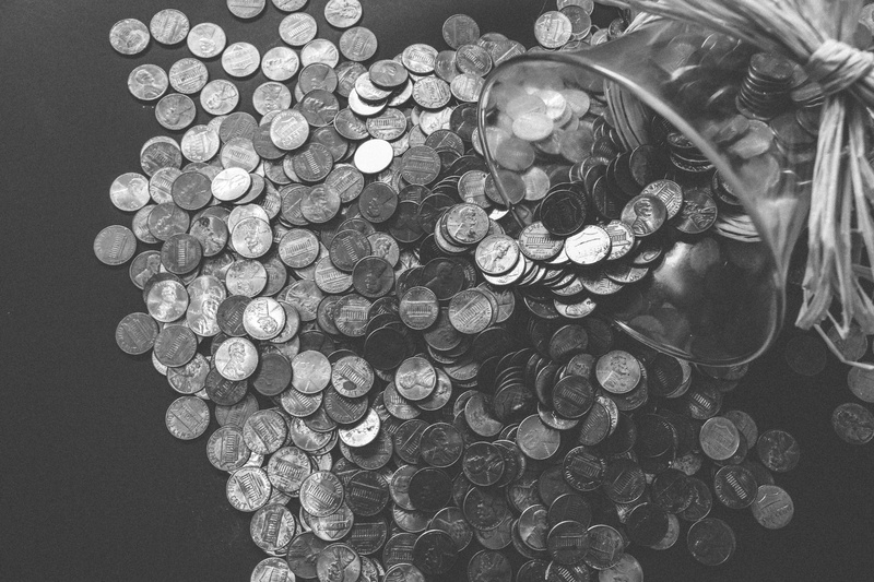 wealth, symbol, still life, coins, dollar, circle, money, bank, coin, lifestyles, 5K, treasure, high angle view, dark, grayscale, cash, standing, currency