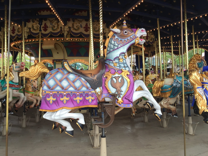ornate, ride-on, animal wildlife, outdoors, childhood, livestock, leisure activity, outdoor play equipment, traveling Carnival, pink, child, white, horse