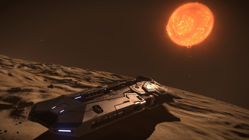 orange color, Elite: Dangerous, beauty in nature, no people, mountain, architecture, mode of transportation, environment, illuminated, Federal Corvette