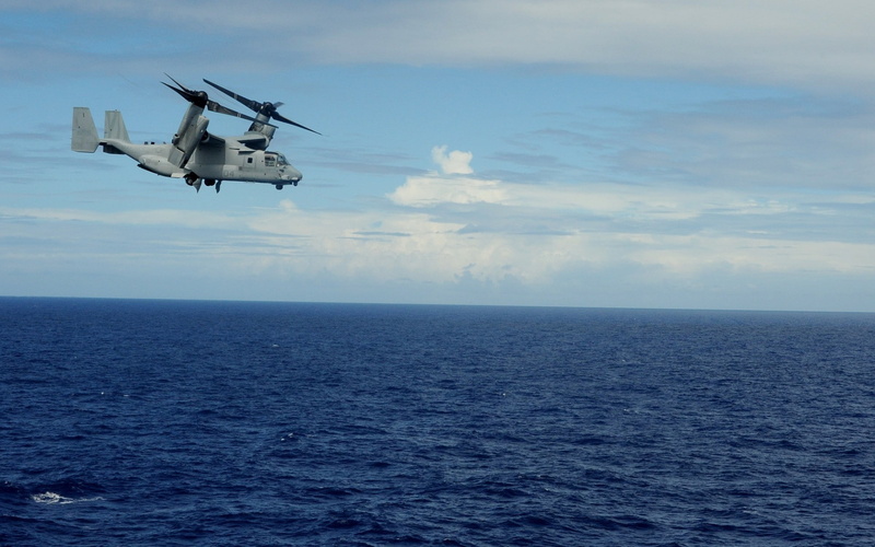 vehicle, flying, military aircraft, mode of transportation, plane, horizon over water, airplane, waterfront, sea, 1080P, horizon, cloud - sky, water, motion