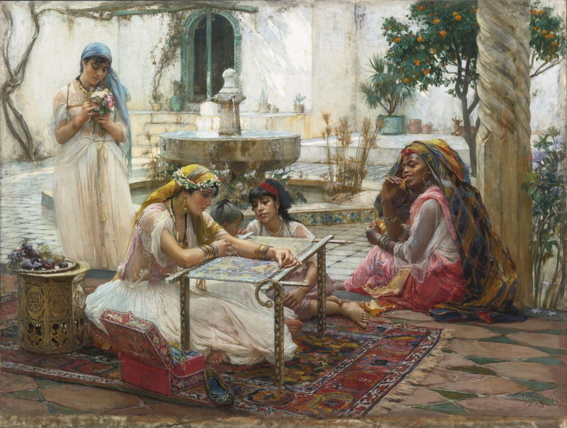 arte, pintura, 1080P, jugando, jardin, mujeres