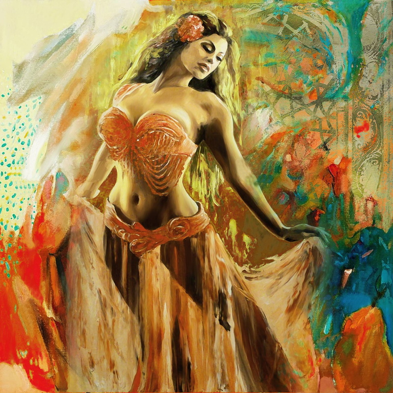 1080P, mujer, harem, pintura, bailando, arte