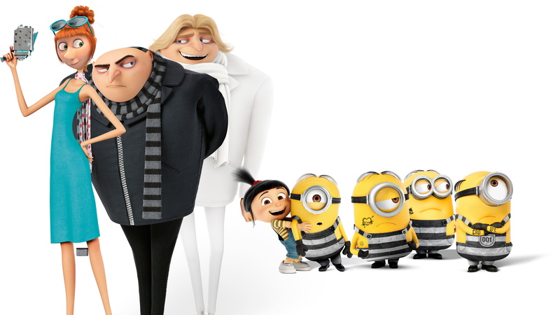 Despicable Me 3, looking at camera, women, standing, females, men, studio shot, cut out, fun, Dru, Gru, white background, 8K, human representation, 8K