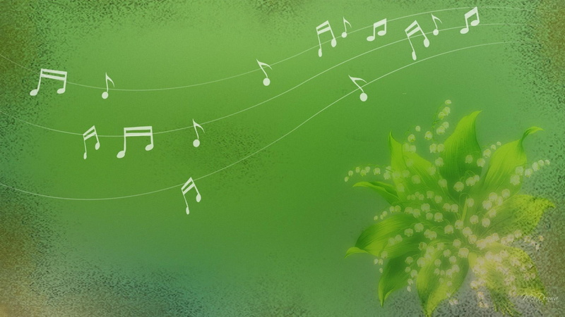 1080P, lily of the valley, music, flowers, lily, notes, abstract, valley, green, 3d and abstract