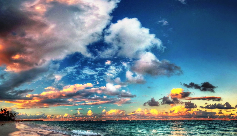 waves, black, photoshop, foam, widescreen, blue, golden, nice, skyscape, white, 1080P, beautiful, sand, sunset, beach, picture, photo, water, gold, clouds