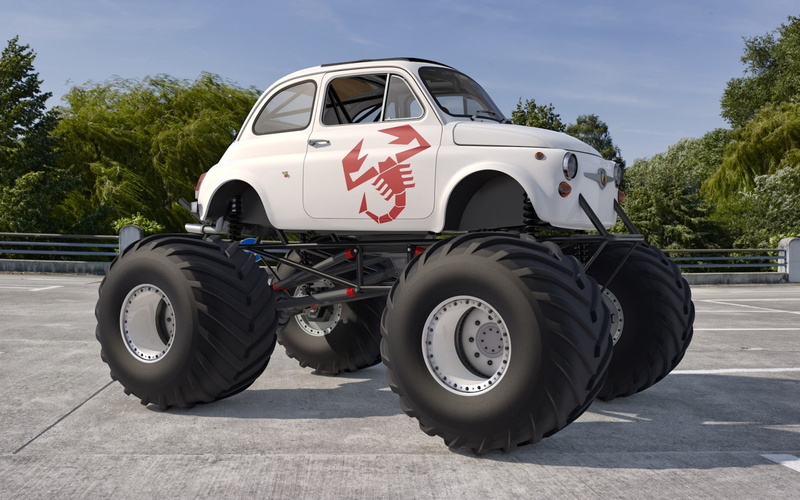 fiat 500, old fiat 500, wheels, fiat, large wheels, large, old, 1080P