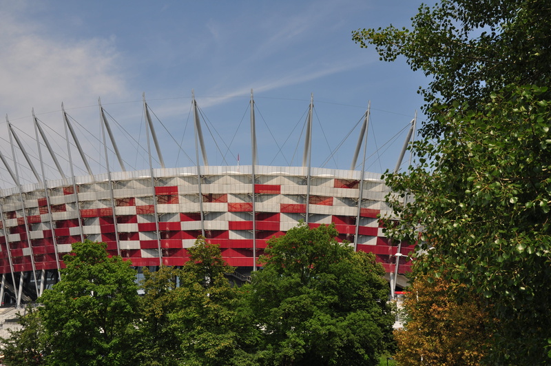 green color, travel, sky, no people, transportation, plant, built structure, bridge, architecture, warsaw, sport, low angle view, outdoors, tree, football