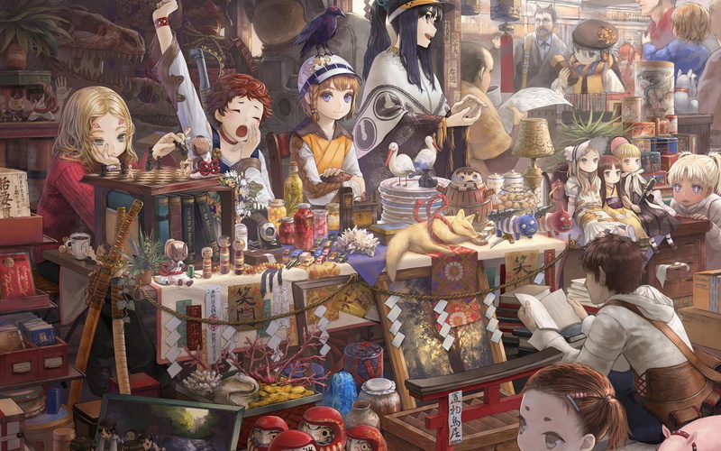 book, store, armor, character, customers, artwork, attending, 1080P, woman, bird, weapon, 1920x1200, anime