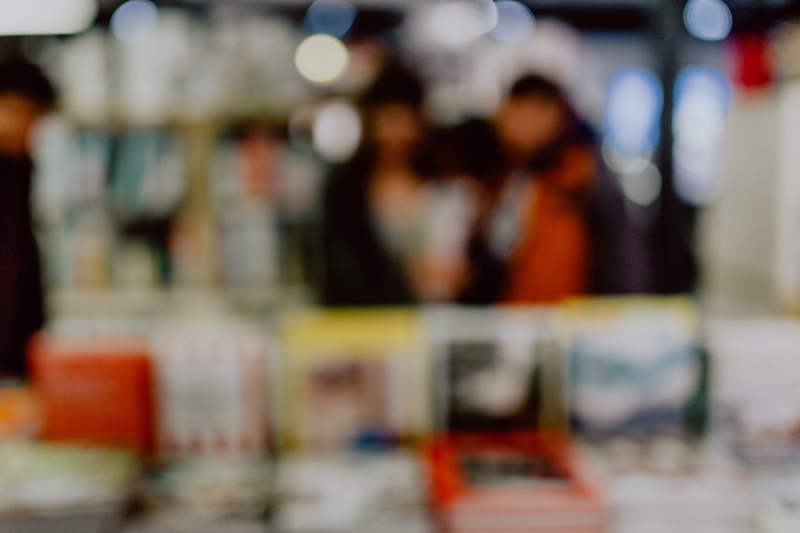 consumerism, retail, people, women, city, many, defocused, selective focus, adult, books, study, waist up, 4K, knowledge, store, shop, shelves, architecture