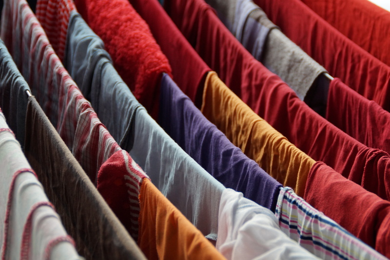 indoors, closeup, clothes, multi colored, no People, photo, sale, business, wash, clothing, dry, clothes drying rack, choice, in A Row, large group of objects