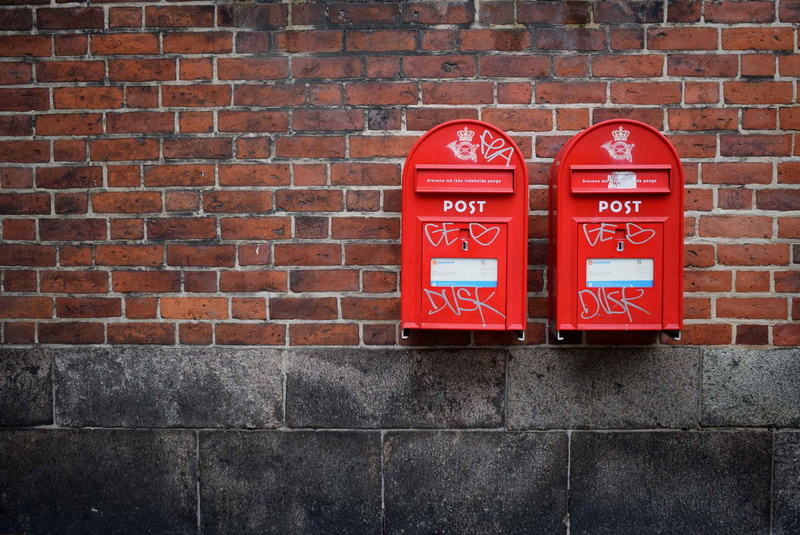 2K, outdoors, public mailbox, letter, fire hose, photo, boxes, mail box, day, correspondence, mail, post box, two, communication, built structure, building exterior
