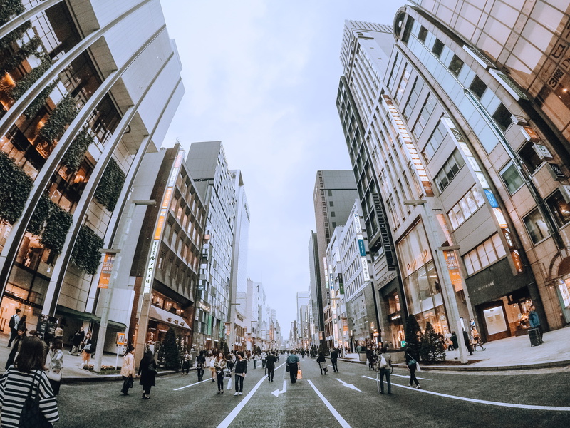 street, city street, large group of people, sky, city, japan, day, building, crowd, modern, shopping, harajuku, building exterior, 4K, real people, walking