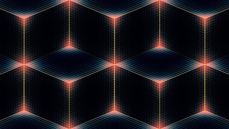 technology, red, light - natural phenomenon, abstract, lens flare, multi colored, backgrounds, cube, architecture, indoors, shape, design, 3d, triangle shape