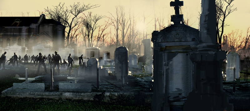 architectural column, building, Left 4 Dead 2, concept art, nature, tombstone, belief, spirituality, sky, architecture, religion, zombies, outdoors, the past