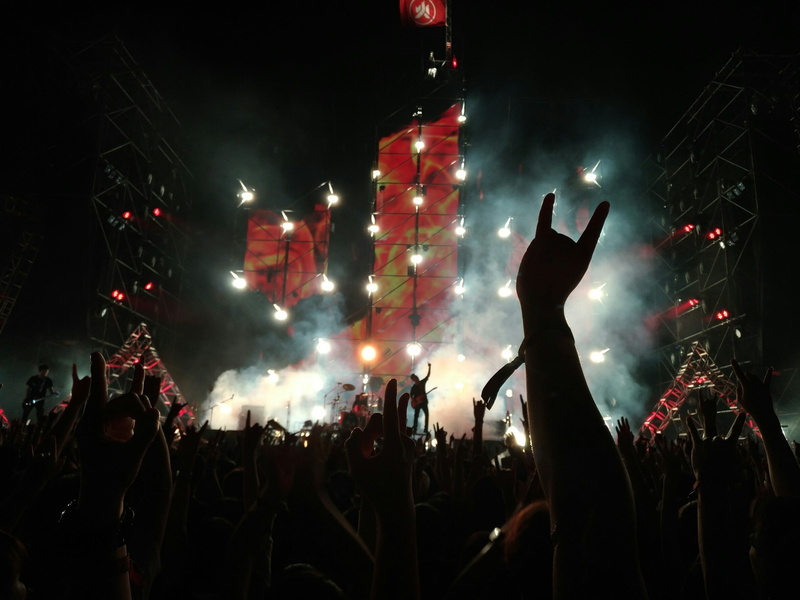 band, stage light, excitement, fans, festival, clubbing, illuminated, arms raised, concert, music, crowd, popular music concert, live, music festival, stage