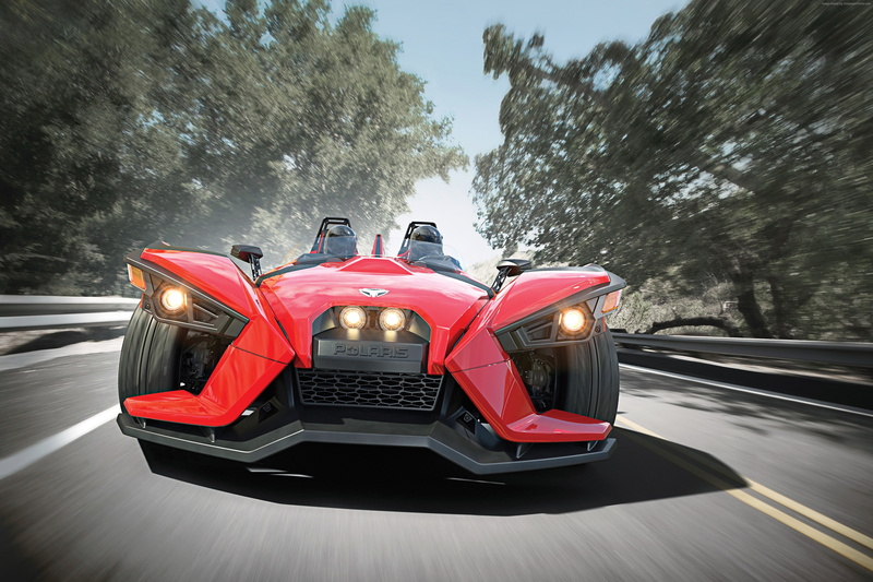 motion, red, on the move, outdoors, blurred motion, Polaris Slingshot, land vehicle, motor vehicle, no people, illuminated, tree, 4K, day, speed, limited edition