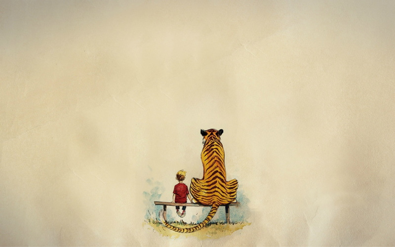 copy space, realistic, sitting, art and craft, day, tiger, artwork, architecture, religion, boy, still life, sculpture, 1080P, beside, Calvin and Hobbes