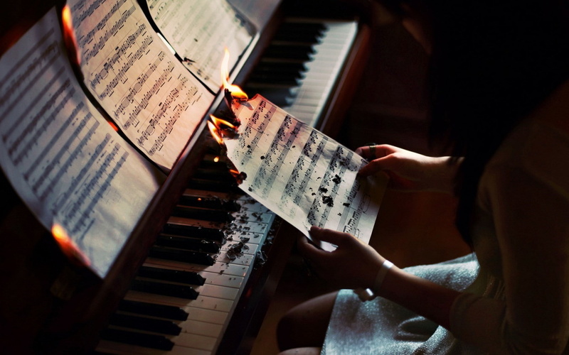 Burning, fire, 720P, music, Piano, Musical Notes