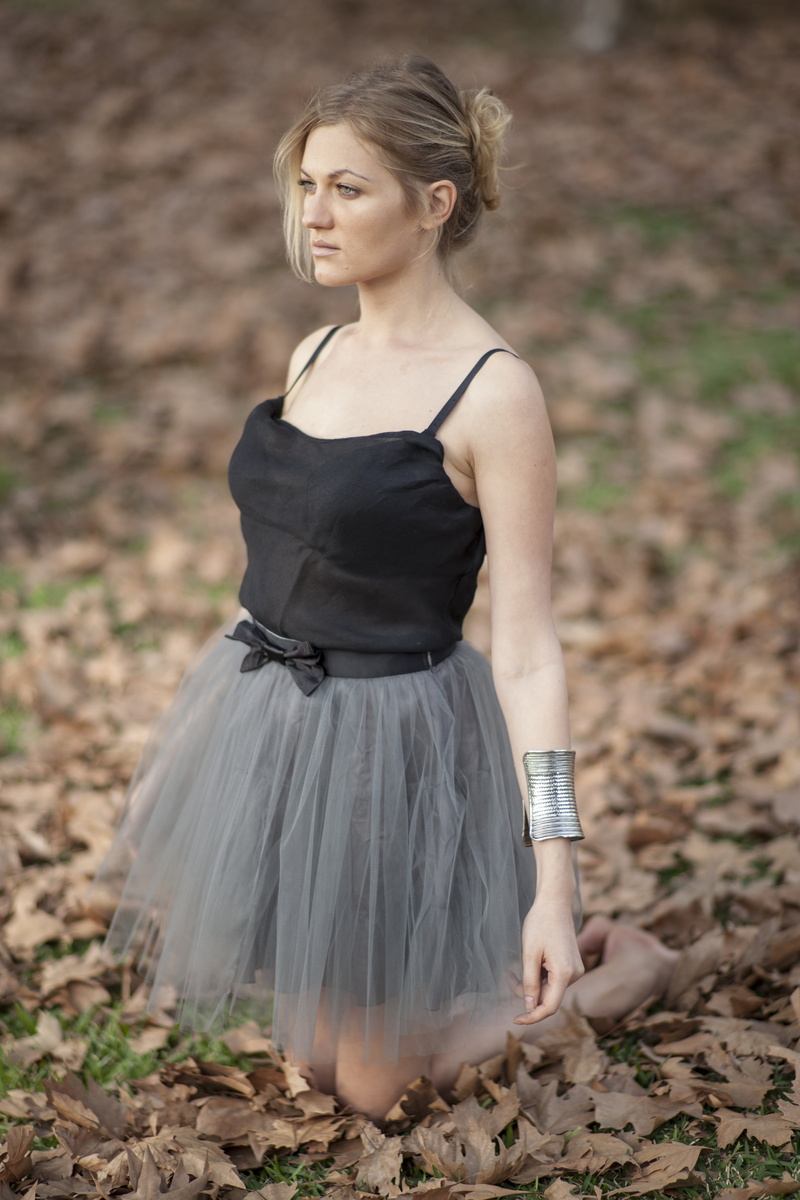 autumn, young women, model, full length, conceptual, looking, depression, hairstyle, fashion shoot, tutu, dress, spaghetti, young girl, one young woman only